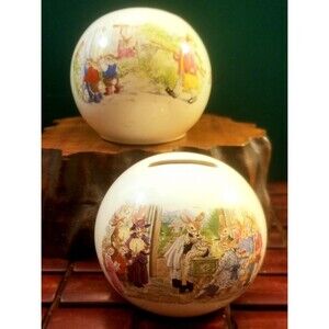 2 Royal Doulton Bunnykins Barbara Vernon Ceramic Banks 1988 4" Diameter